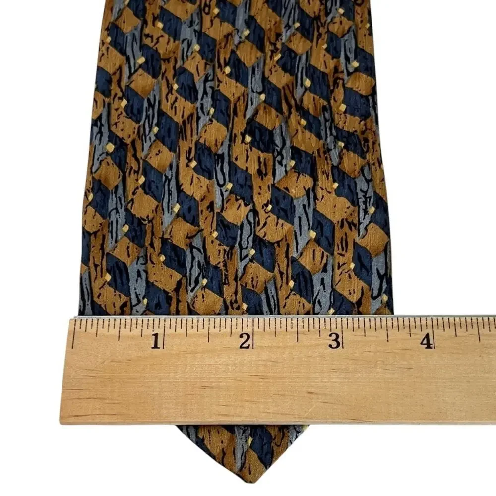 Vintage Cocktail Collection Novelty Label Mens Silk Tie 1990 Blue Gold Geometric